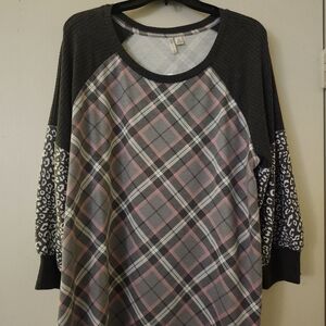 Plaid and Leopard Print Top